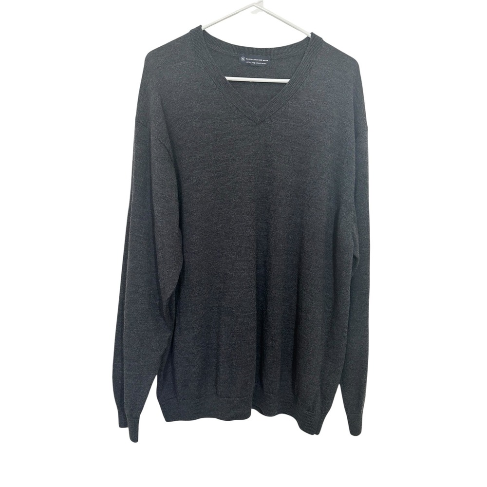Hart Schaffner Marx Mens Charcoal Gray Extra Fine Merino Wool V-Neck Sweater XL